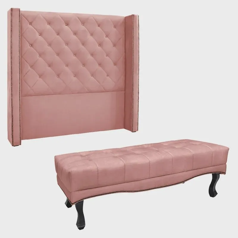Kit Cabeceira e Calçadeira Recamier King 1,95m Vicenza Veludo - Pallazio