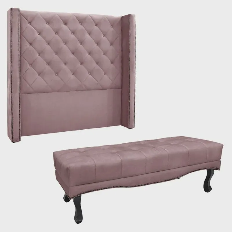 Kit Cabeceira e Calçadeira Recamier King 1,95m Vicenza Veludo - Pallazio