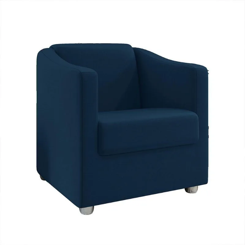 Poltrona Decorativa Ana Suede Azul Marinho Pés Cromado