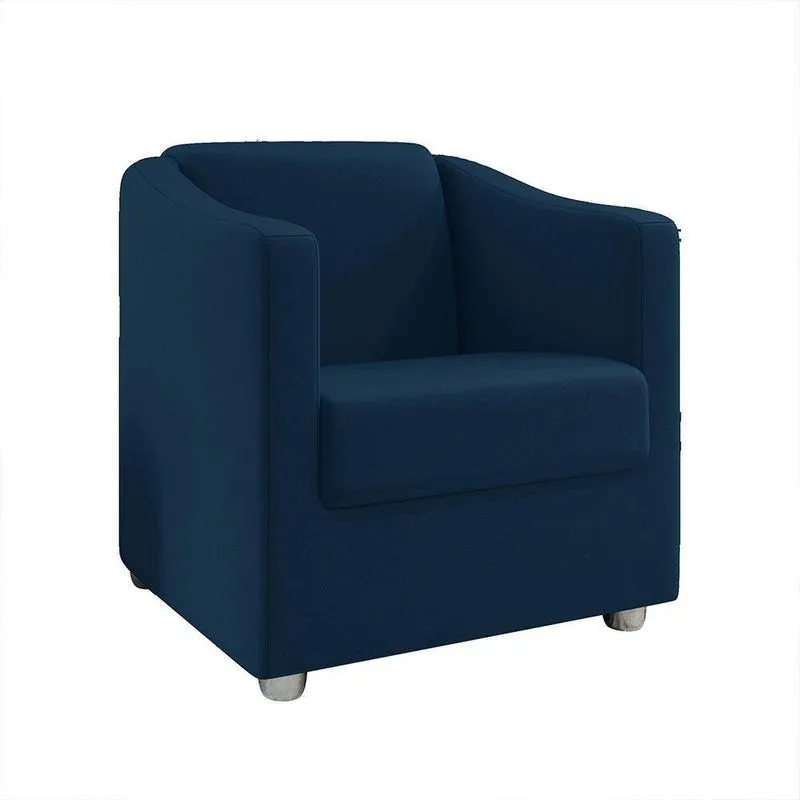 Poltrona Ana Suede Pés Cromado Azul Marinho