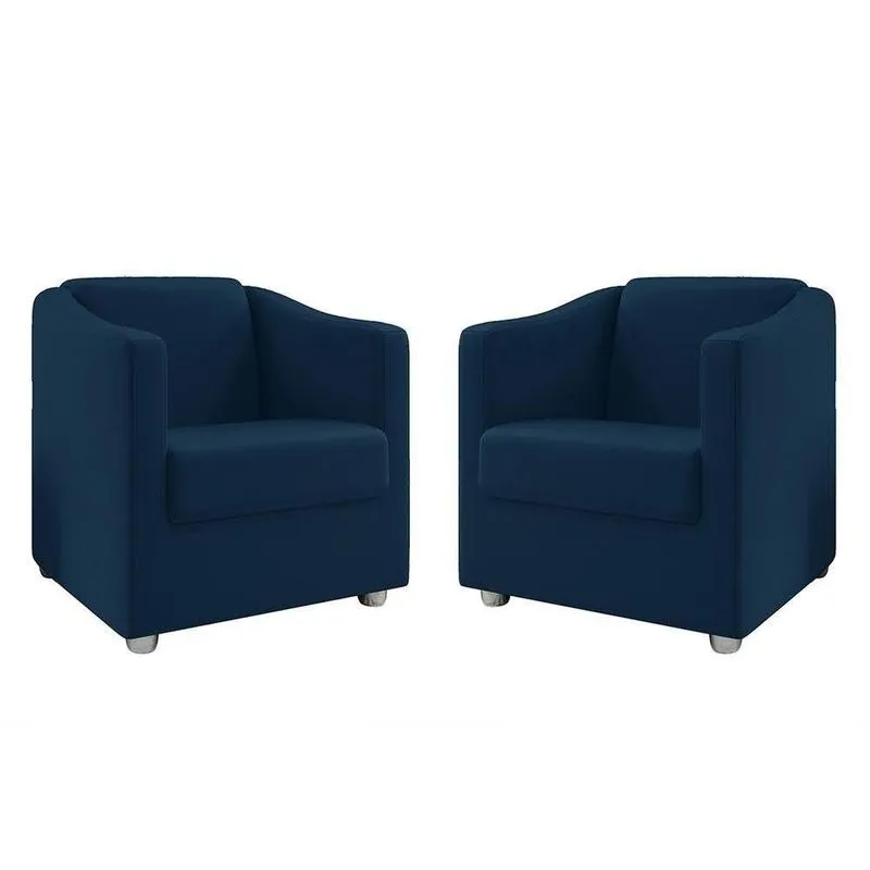 Kit 2 Poltronas Ana Suede Azul Marinho Pés Cromado Pallazio