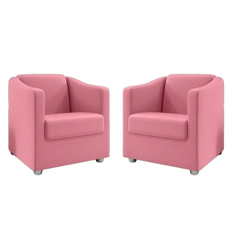 Kit 2 Poltronas Ana Suede Pés Cromado Rosa