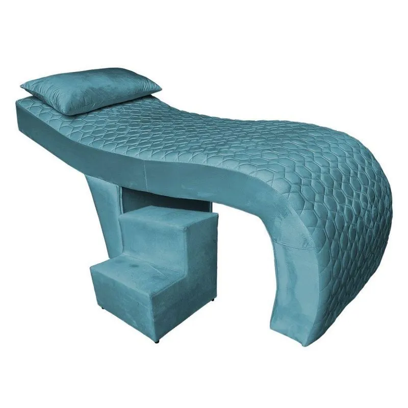 Maca Estética Ergonômica Matelassê 0,60m Isabella Com Escada Veludo - Pallazio Cor Azul Turquesa