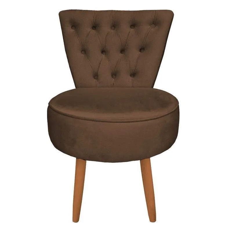 Poltrona Cadeira Decorativa Capitonê Elegância Veludo Marrom Pés Palito Castanho - Pallazio