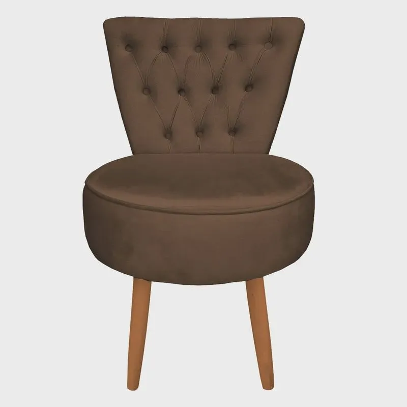 Poltrona Cadeira Decorativa Capitonê Elegância Veludo Pés Palito Castanho - Pallazio