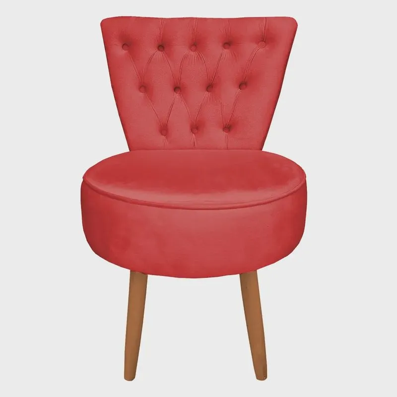 Poltrona Cadeira Decorativa Capitonê Elegância Veludo Pés Palito Castanho - Pallazio