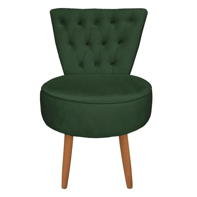 Poltrona Cadeira Decorativa Capitonê Elegância Veludo Pés Palito Castanho - Pallazio Verde
