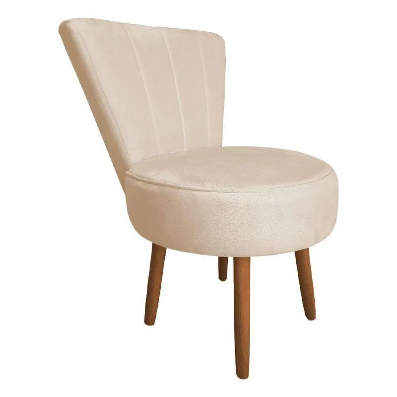 Poltrona Cadeira Decorativa Costurada Elegância Veludo Pés Palito Castanho - Pallazio Bege