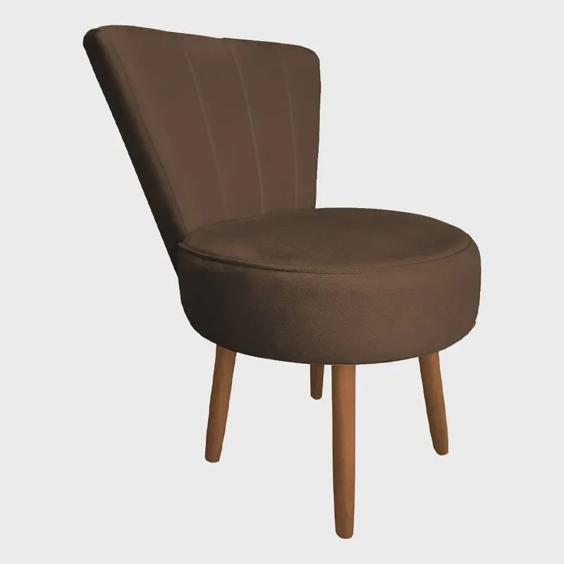 Poltrona Cadeira Decorativa Costurada Elegância Veludo Pés Palito Castanho - Pallazio