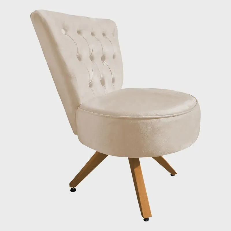 Poltrona Cadeira Decorativa Capitonê Elegância Veludo Base Giratória Castanho - Pallazio