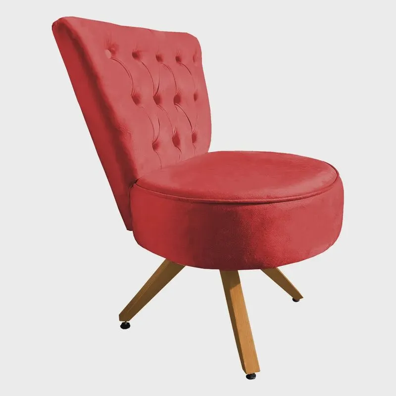 Poltrona Cadeira Decorativa Capitonê Elegância Veludo Base Giratória Castanho - Pallazio
