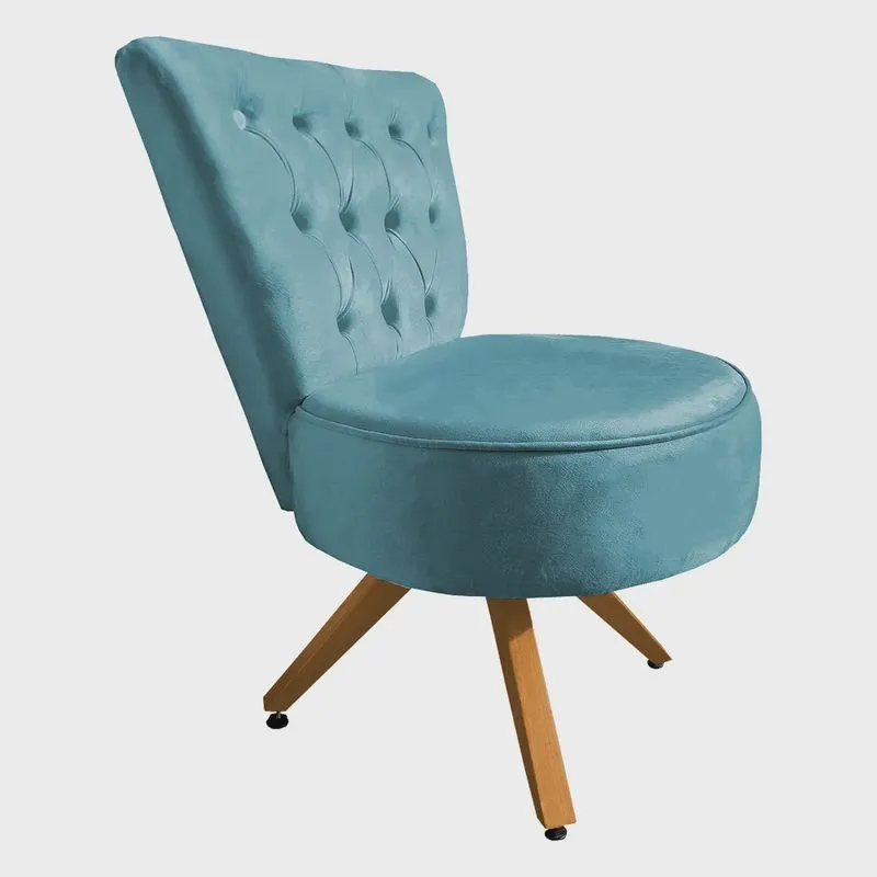 Poltrona Cadeira Decorativa Capitonê Elegância Veludo Base Giratória Castanho - Pallazio
