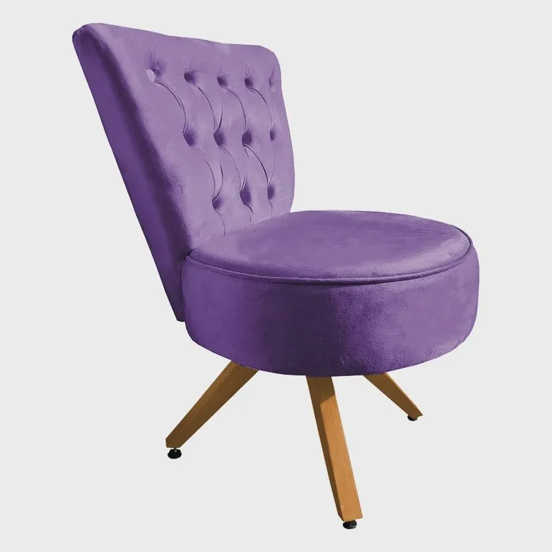 Poltrona Cadeira Decorativa Capitonê Elegância Veludo Base Giratória Castanho - Pallazio