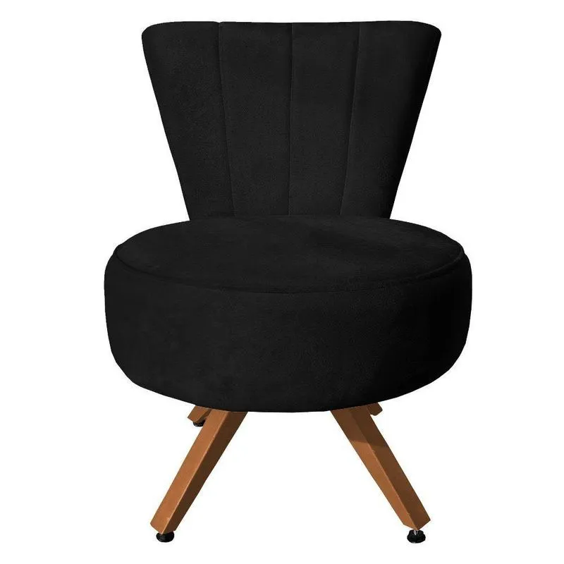 Poltrona Cadeira Decorativa Costurada Elegância Veludo Preto Base Giratória Castanho - Pallazio
