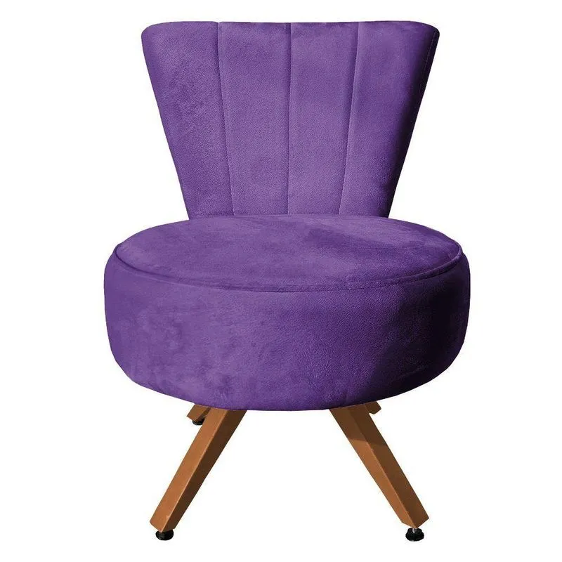 Poltrona Cadeira Decorativa Costurada Elegância Veludo Base Giratória Castanho - Pallazio Roxo