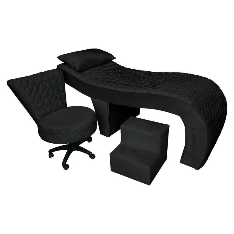 Kit Maca Ergonômica Matelassê 0,60m Com Mocho Base Giratória E Escada Veludo Preto