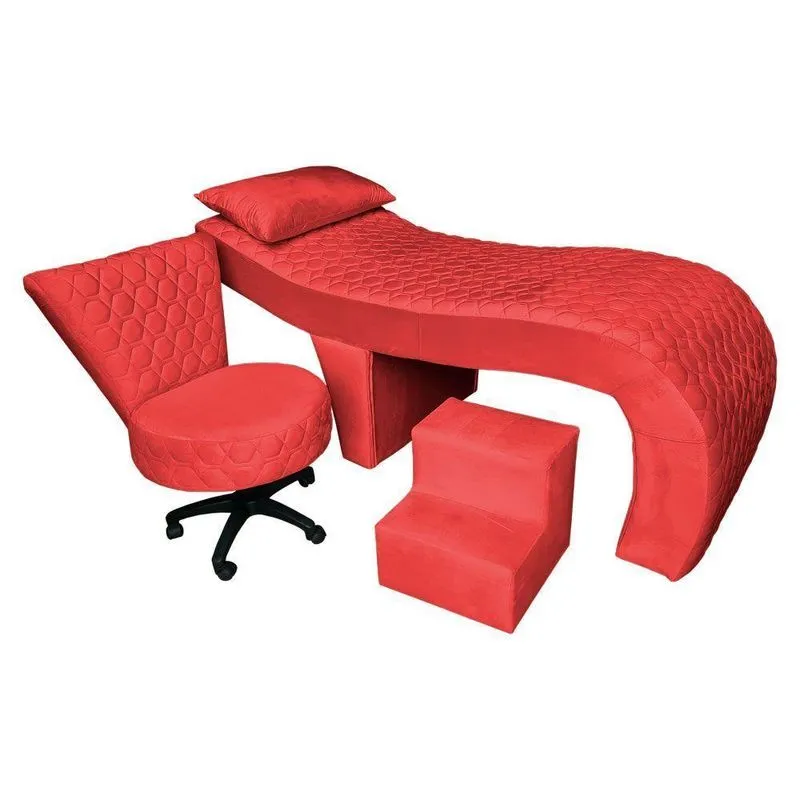 Kit Maca Ergonômica Matelassê 0,60m Com Mocho Base Giratória E Escada Veludo Vermelho