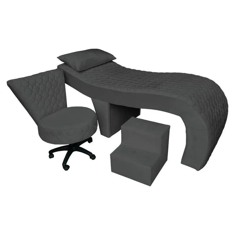 Kit Maca Ergonômica Matelassê 0,60m Com Mocho Base Giratória E Escada Veludo Cor Grafite