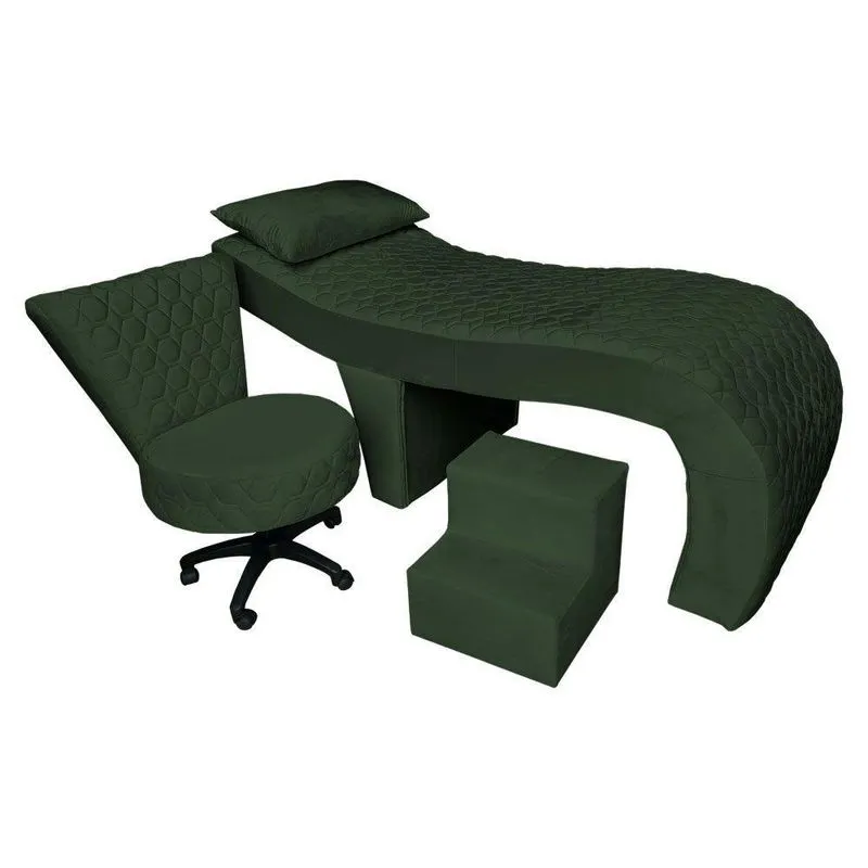 Kit Maca Ergonômica Matelassê 0,60m Com Mocho Base Giratória E Escada Veludo Cor Verde