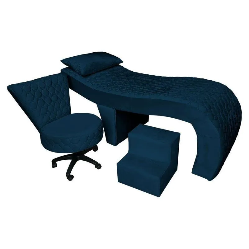 Kit Maca Ergonômica Matelassê 0,70m Com Mocho Base Giratória E Escada Veludo Cor Azul Marinho