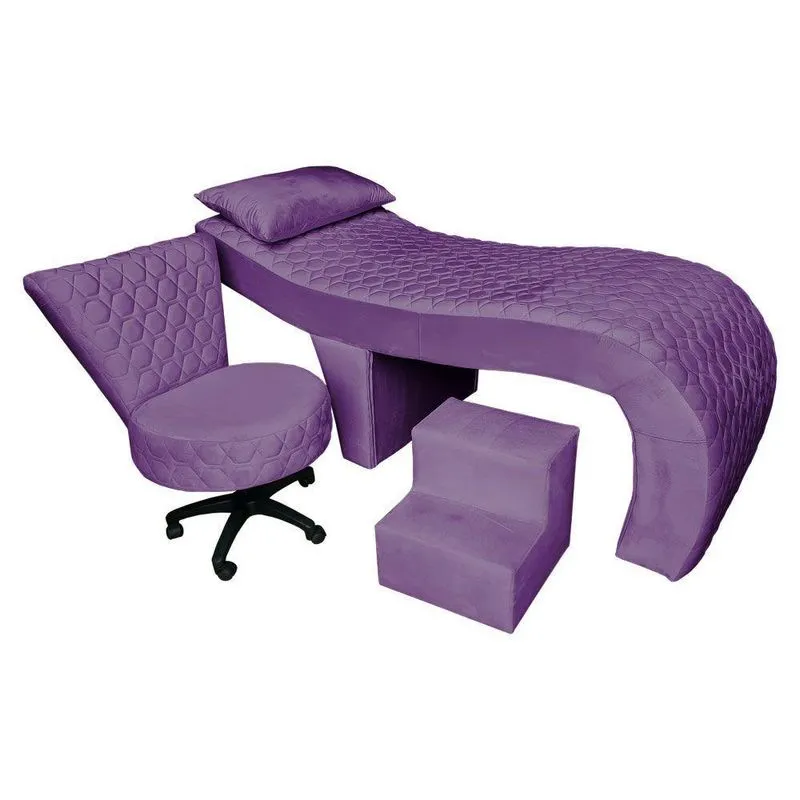 Kit Maca Ergonômica Matelassê 0,70m Com Mocho Base Giratória E Escada Veludo Cor Roxo