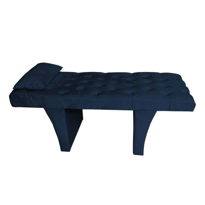 Kit Maca Reta Capitonê 0,70m Sophia Com Mocho Base Madeira E Escada Veludo - Pallazio Azul Marinho