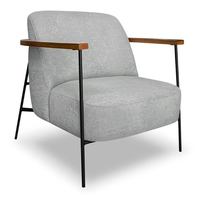 Poltrona Decorativa Celeste Linho Bouclê Cinza Claro Base De Ferro Preto - Pallazio