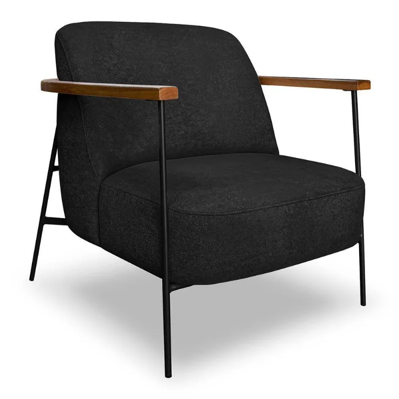 Poltrona Decorativa Celeste Linho Bouclê Preto Base De Ferro Preto - Pallazio