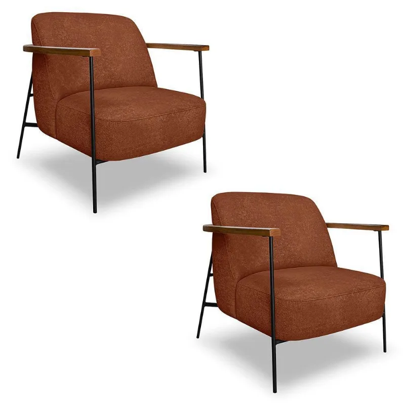 Kit 2 Poltronas Decorativa Celeste Linho Bouclê Base De Ferro Preto - Pallazio Cor Marrom