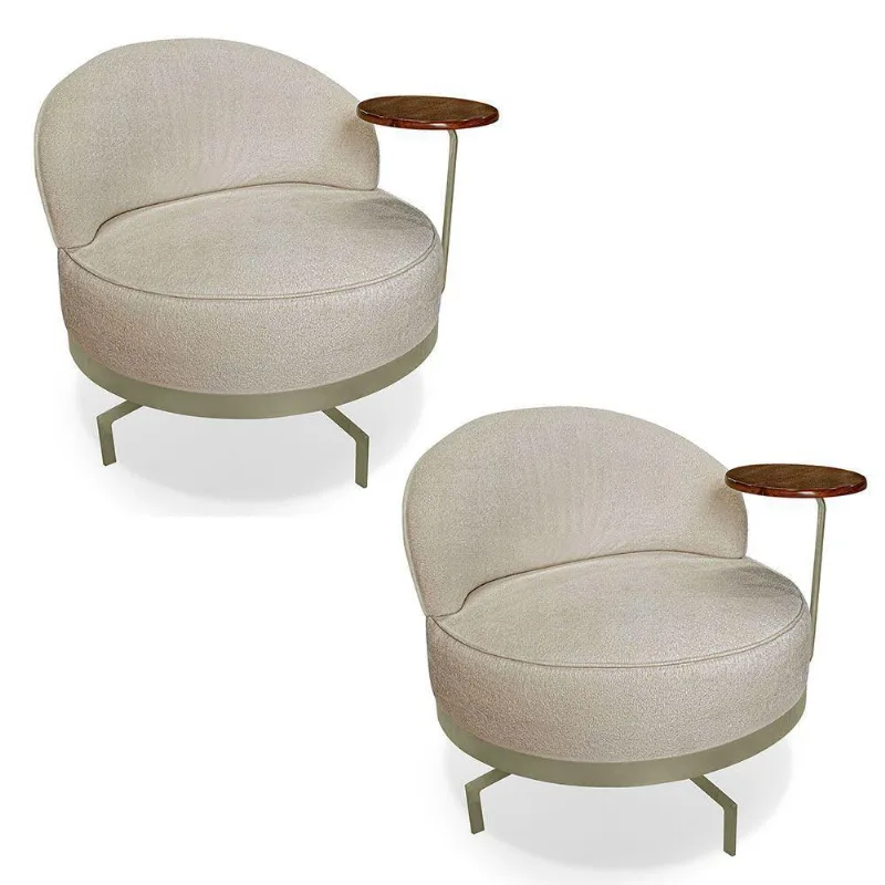 Kit 2 Poltronas Decorativa Andromeda Linho Bouclê Base Giratória De Ferro - Pallazio Cor Bege