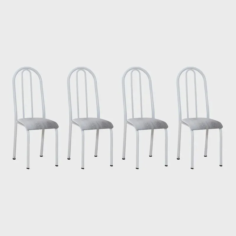 Kit 4 Cadeiras de Cozinha Flórida Estampado Prata Pés de Ferro Branco - Pallazio
