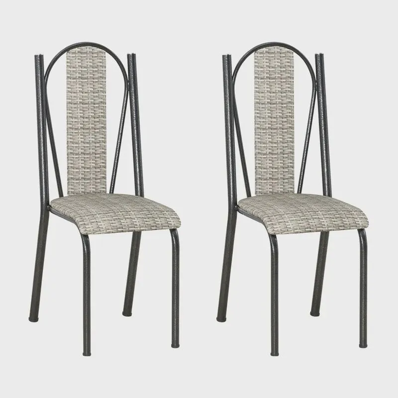 Kit 2 Cadeiras de Cozinha Geórgia Estampado Rattan Bege Pés de Ferro Preto - Pallazio