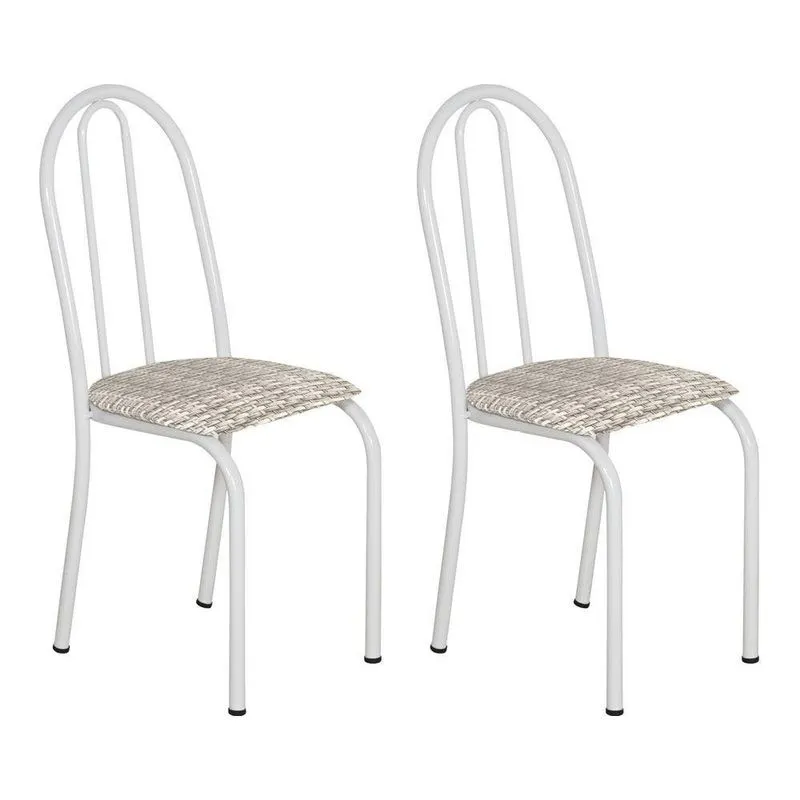Kit 2 Cadeiras De Cozinha Califórnia Estampado Rattan Bege Pés De Ferro Branco