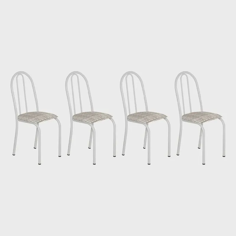 Kit 4 Cadeiras de Cozinha Califórnia Estampado Rattan Bege Pés de Ferro Branco - Pallazio