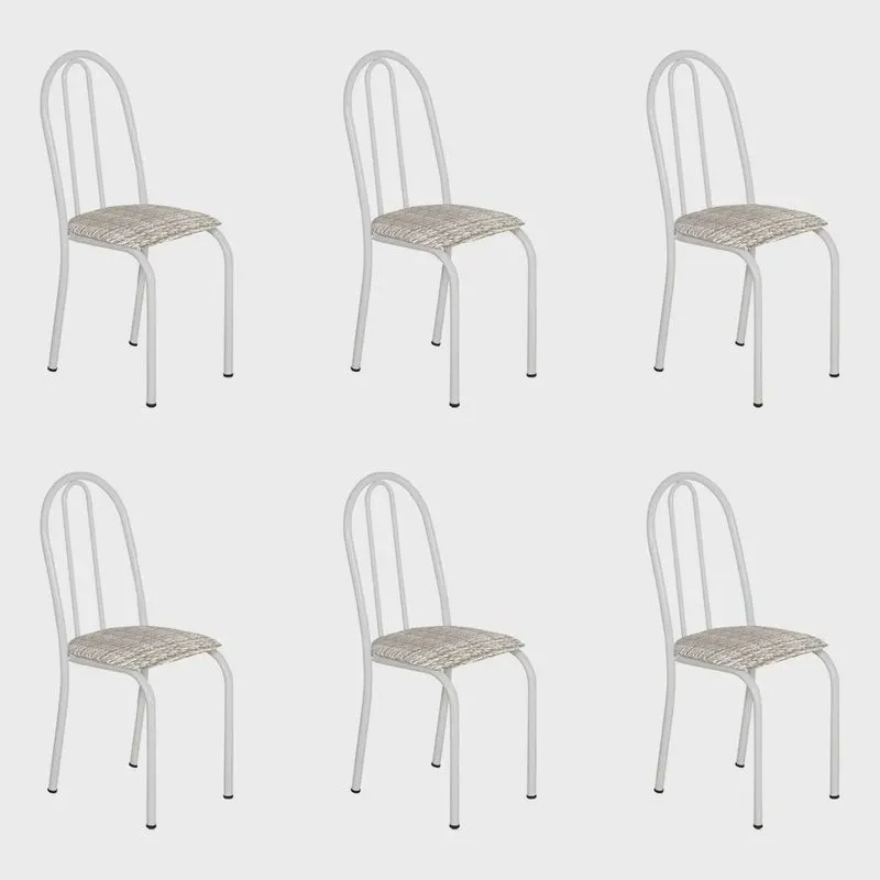 Kit 6 Cadeiras de Cozinha Califórnia Estampado Rattan Bege Pés de Ferro Branco - Pallazio