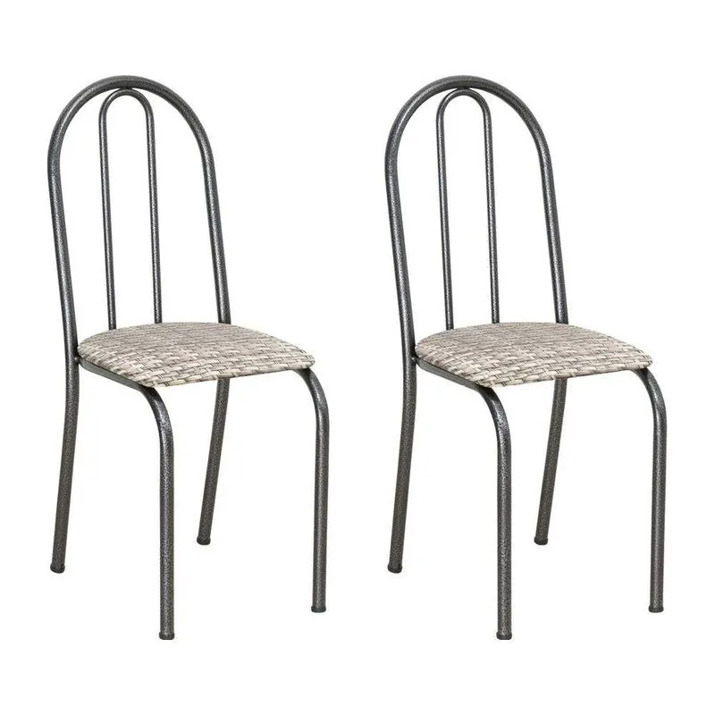 Kit 2 Cadeiras De Cozinha Califórnia Estampado Rattan Bege Pés De Ferro Preto