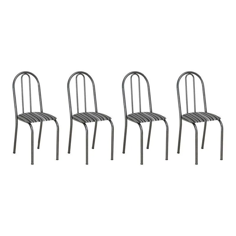 Kit 4 Cadeiras De Cozinha Califórnia Estampado Preto Listrado Pés De Ferro Preto