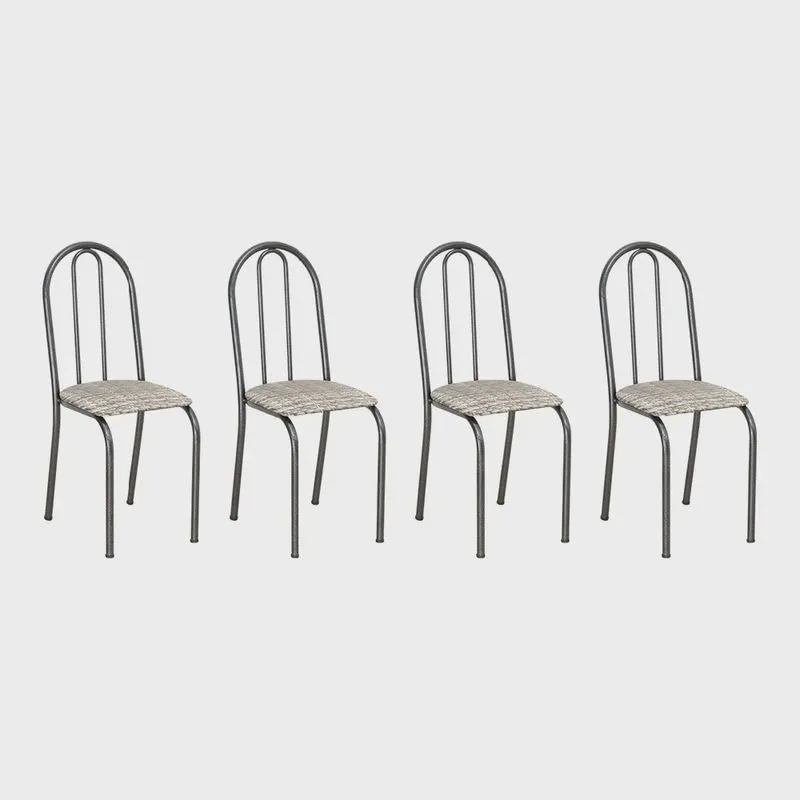 Kit 4 Cadeiras de Cozinha Califórnia Estampado Rattan Bege Pés de Ferro Preto - Pallazio