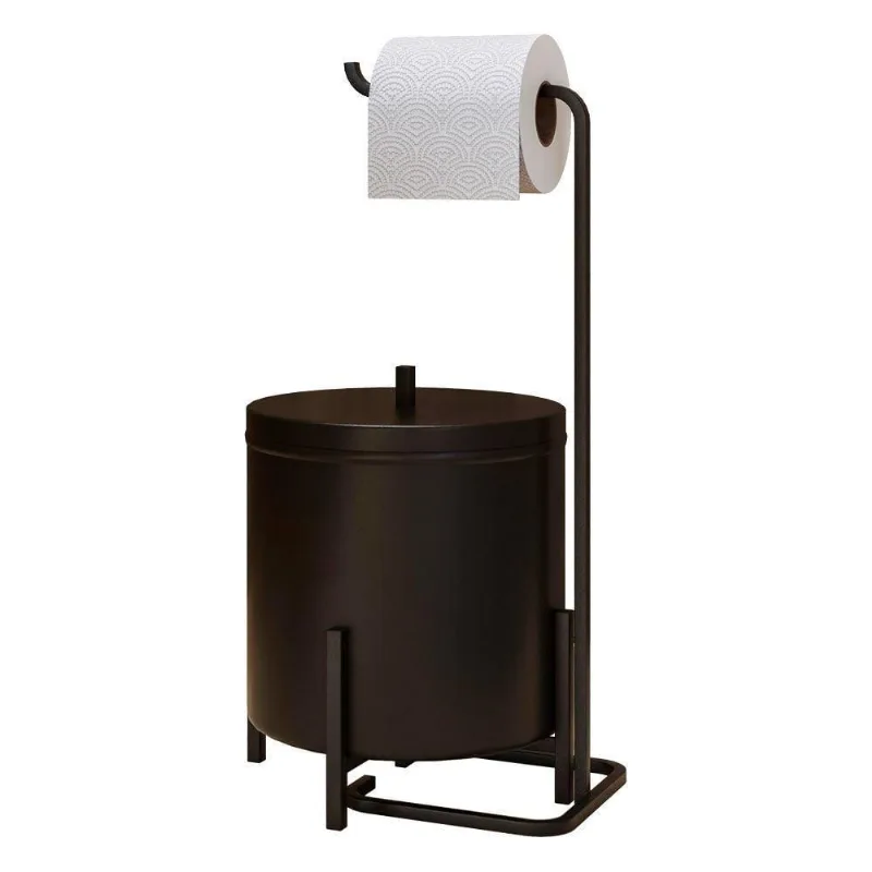 Kit Lixeira 6l E Porta Papel Higiênico Eleganza Metal Preto