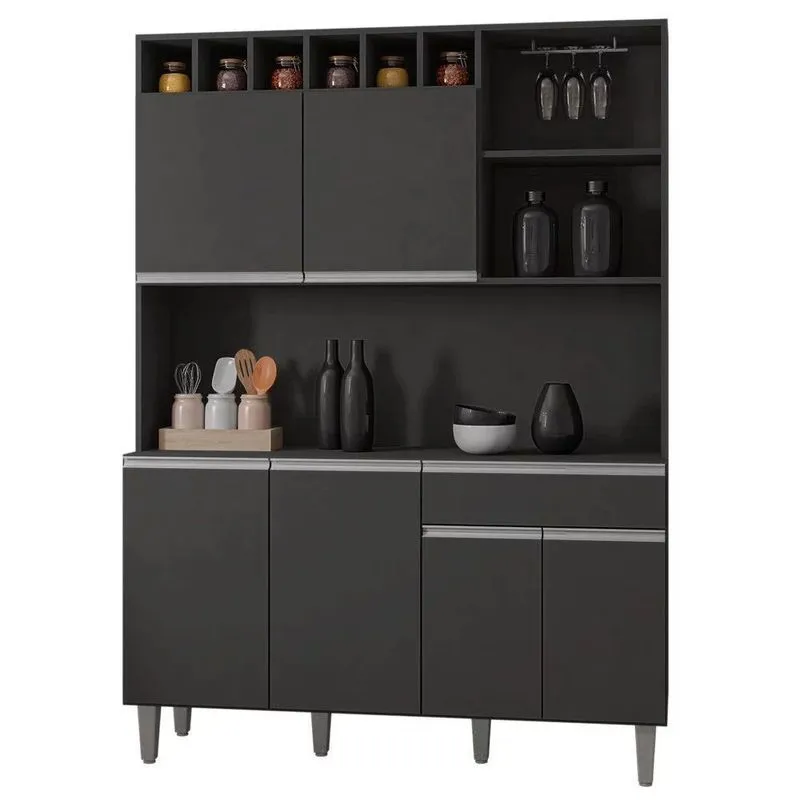 Kit Cozinha Compacta 130cm Com 6 Portas E 1 Gaveta Nicole Cinza Escuro