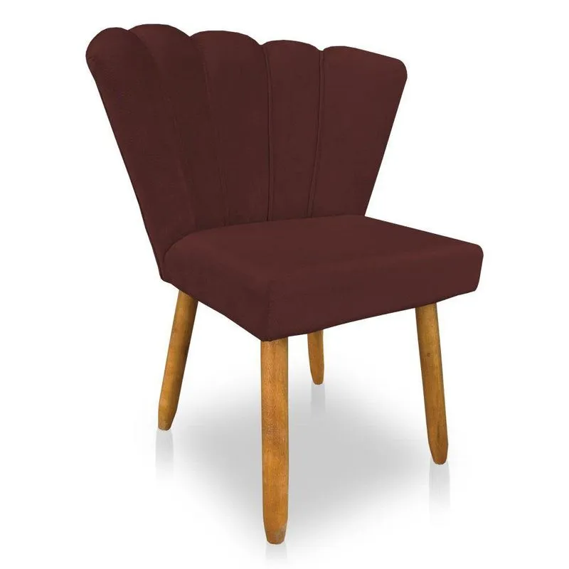 Cadeira Poltrona Flor Veludo Pés Palito Castanho Marsala