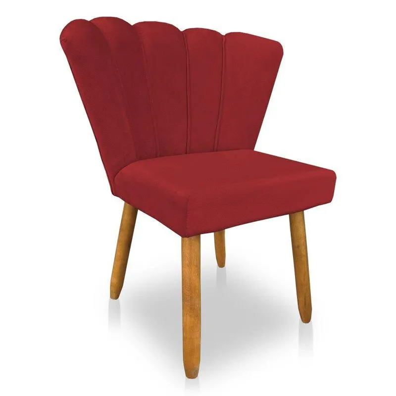 Cadeira Poltrona Flor Veludo Pés Palito Castanho Vermelho