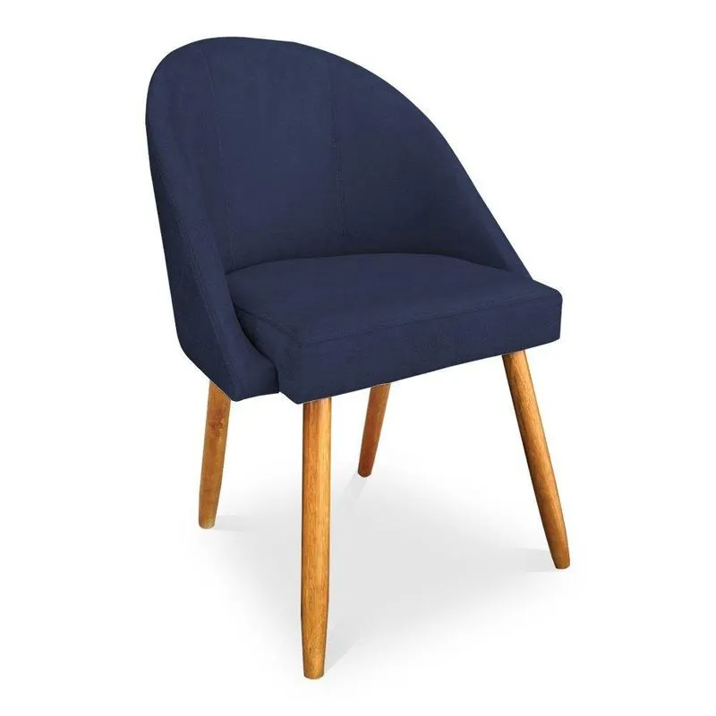 Cadeira De Jantar Bela Suede Azul Marinho Pés Palito Castanho