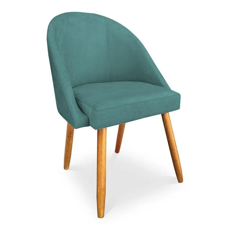 Cadeira De Jantar Bela Suede Azul Turquesa Pés Palito Castanho