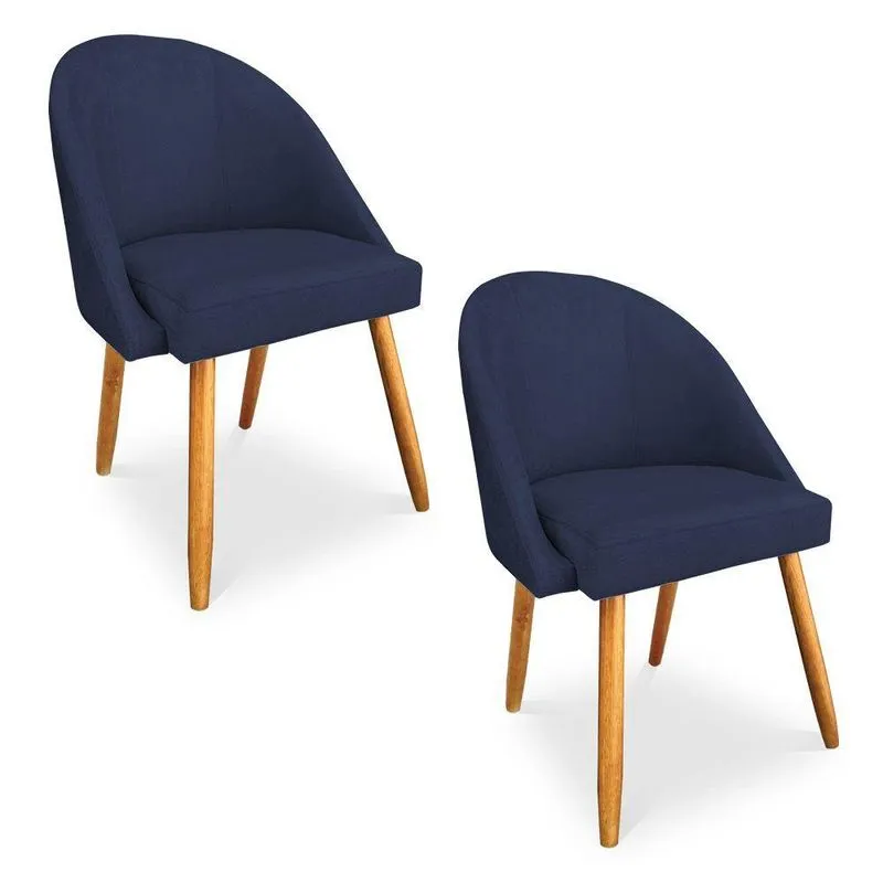Kit 02 Cadeiras Jantar Bela Suede Azul Marinho Pés Palito Castanho