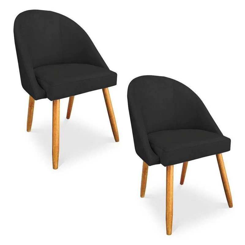 Kit 02 Cadeiras Jantar Bela Suede Pés Palito Castanho - Pallazio Cor Preto