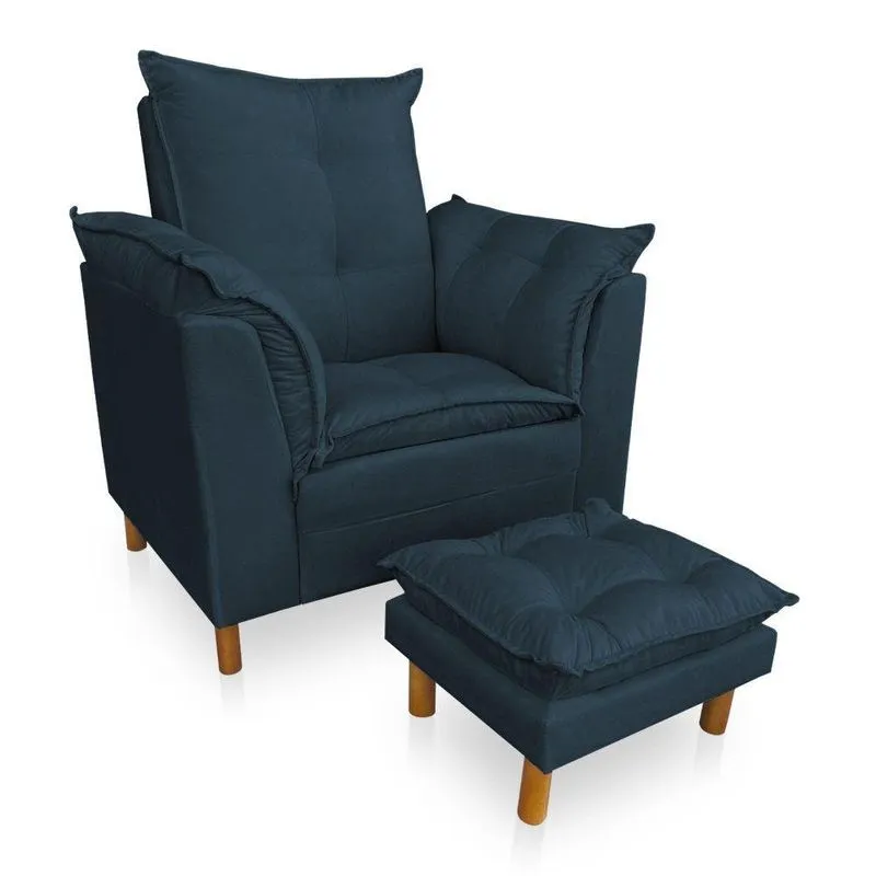 Poltrona De Amamentação Com Puff Laura Suede - Pallazio Cor Azul Marinho