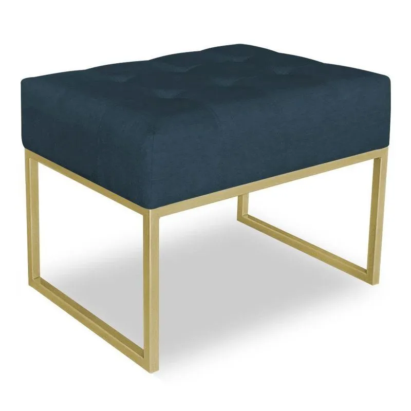 Puff Lisa Suede Azul Marinho Base Metálica Industrial Dourado