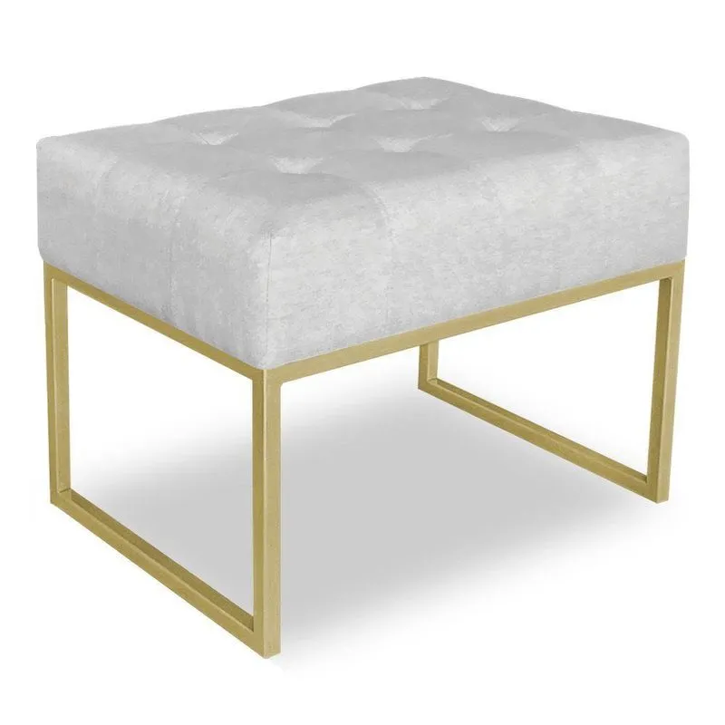 Puff Lisa Suede Cinza Base Metálica Industrial Dourado