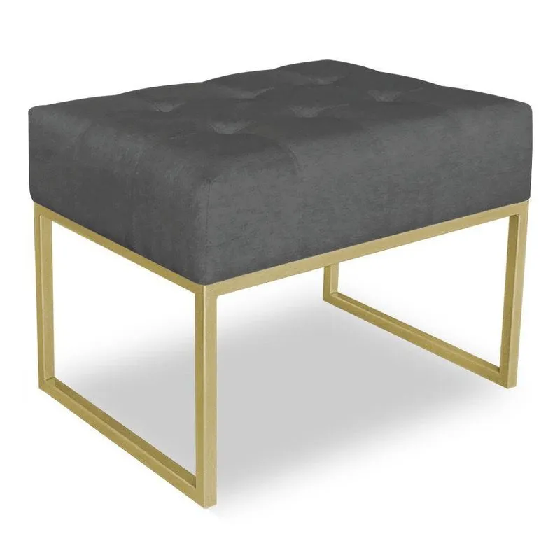 Puff Lisa Suede Grafite Base Metálica Industrial Dourado